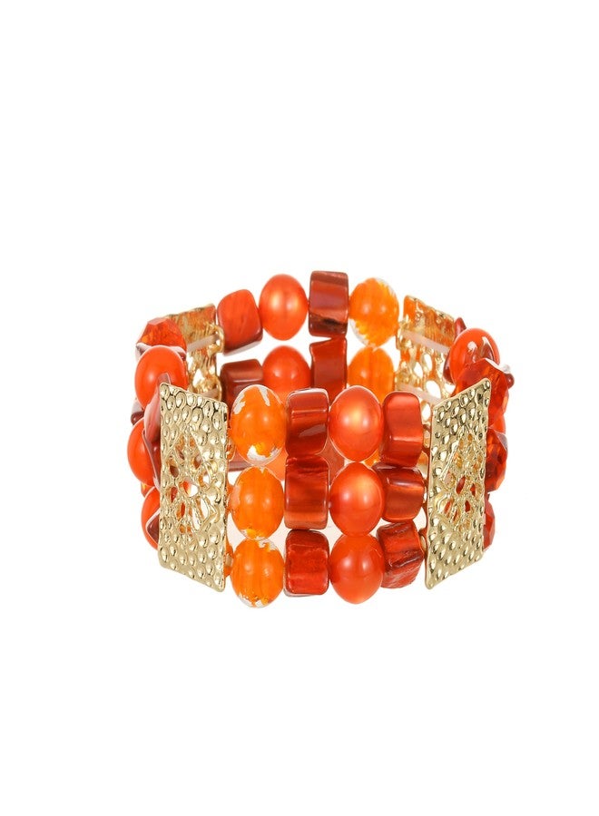 Xalroco Chunky Natural Shell Stone Beaded Stretch Bracelet for Women, Classy Boho Jewelry Gift (Orange) - Image 1
